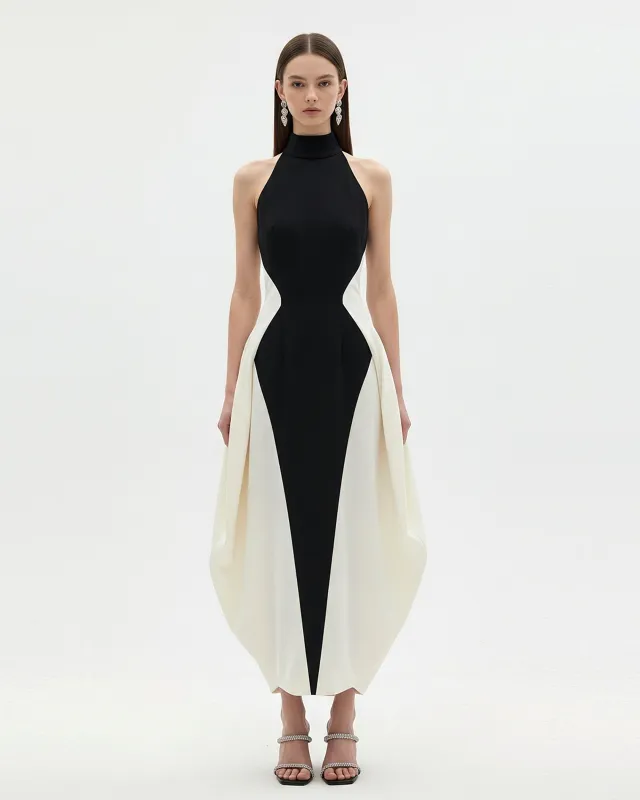 Monochrome Paneled Maxi Dress – Black sold by JW PEI