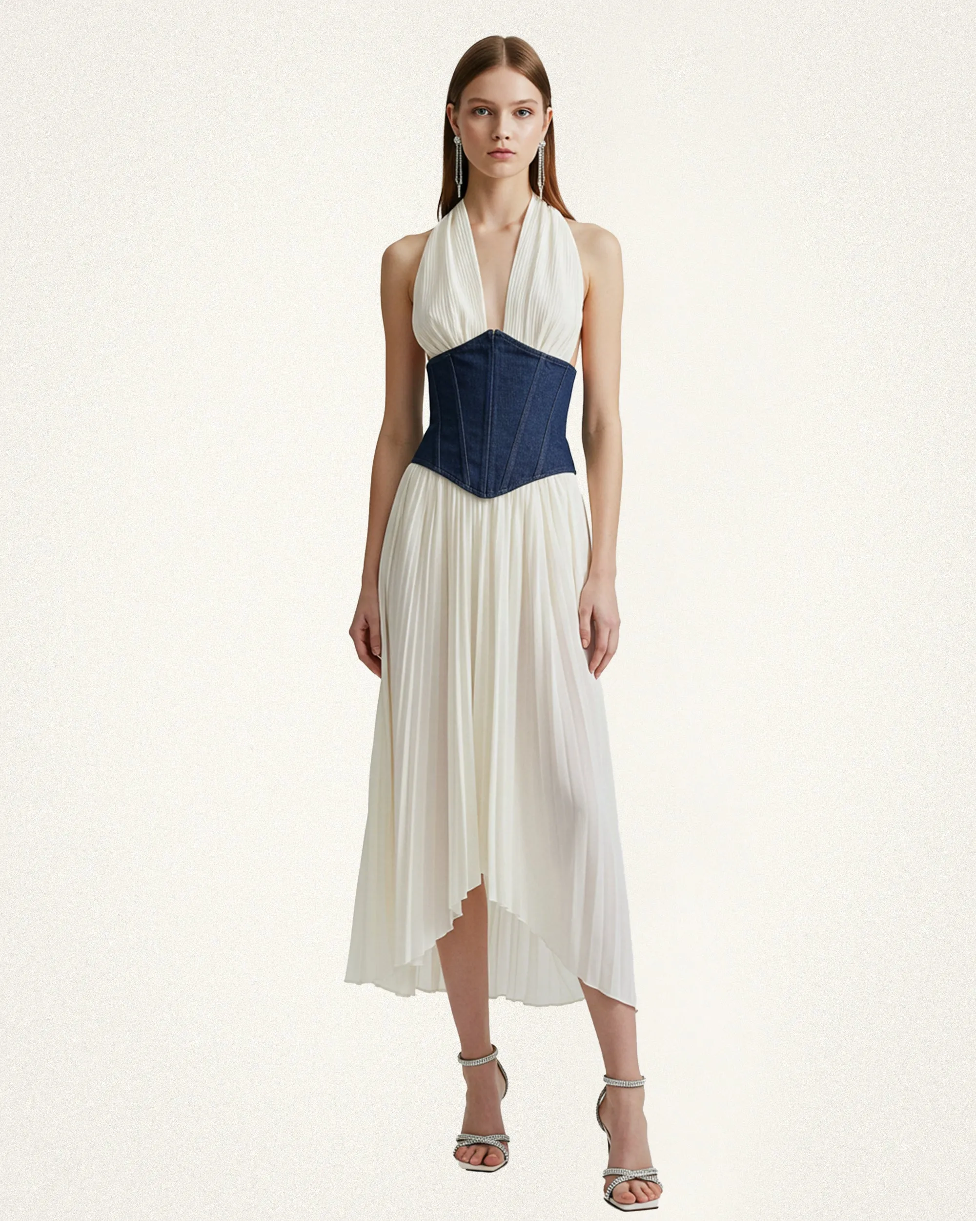 Pleated Halter Corset Dress – White sold by JW PEI