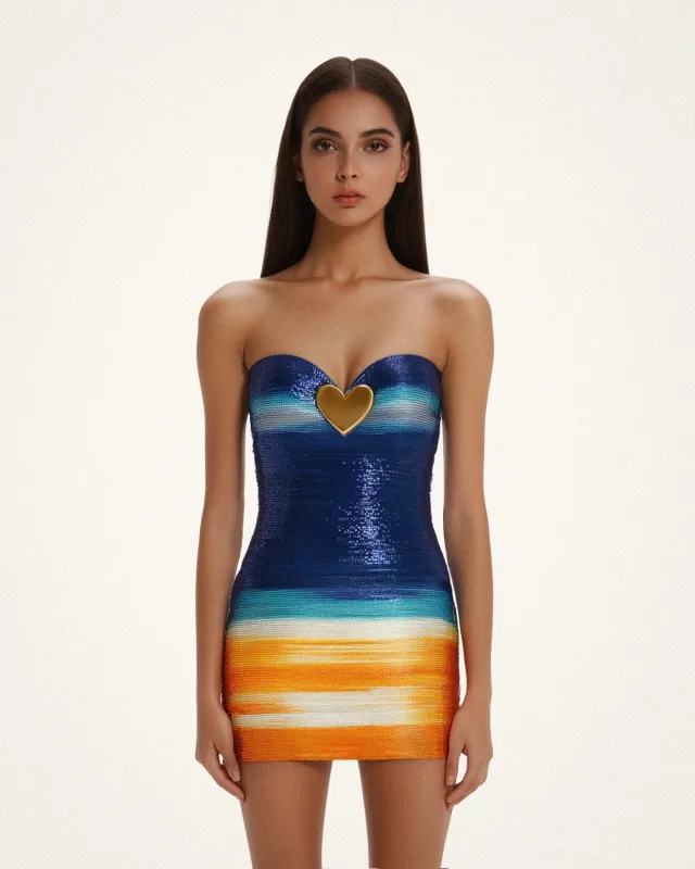 Olivia Metallic Heart Sequin Dress - Blue/Orange sold by JW PEI