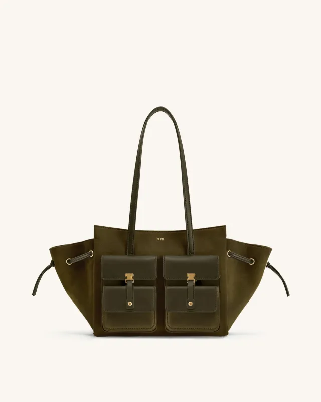 Linda Faux Suede Tote Bag - Dark Olive sold by JW PEI