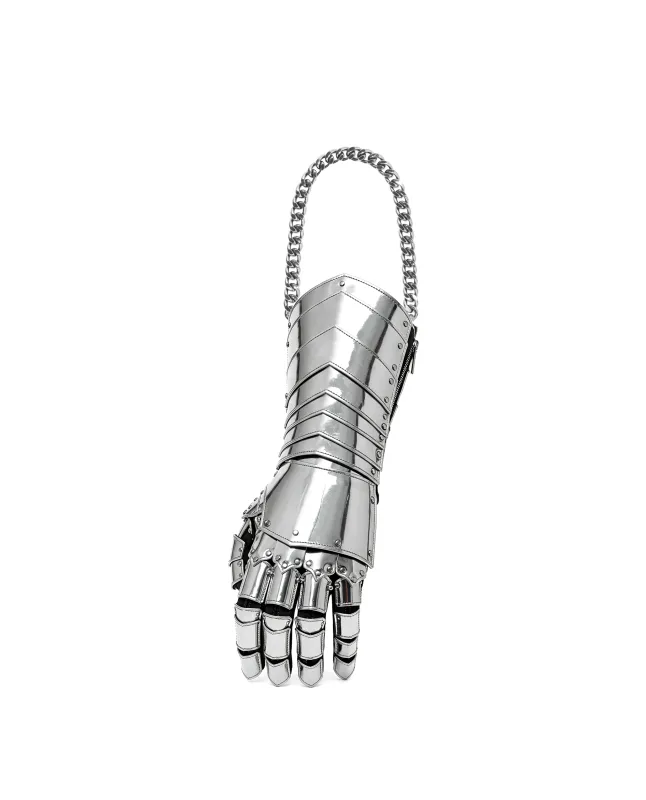 Gauntlet Shaped Top Handle Bag - Silver sold by JW PEI
