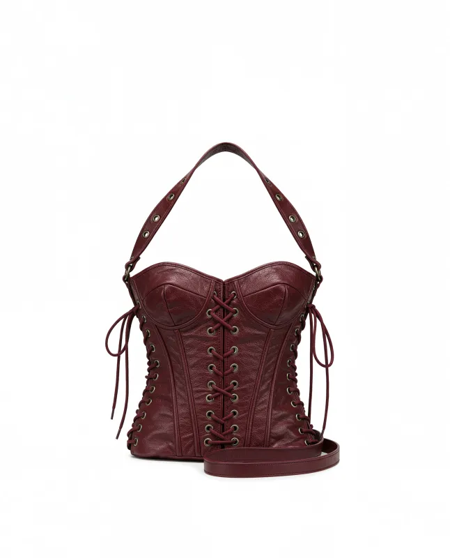Vivienne Corset Shoulder Bag - Burgundy sold by JW PEI