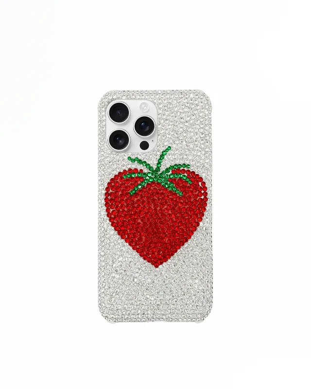 Artificial Crystal Strawberry Phone Case – White made by JW PEI