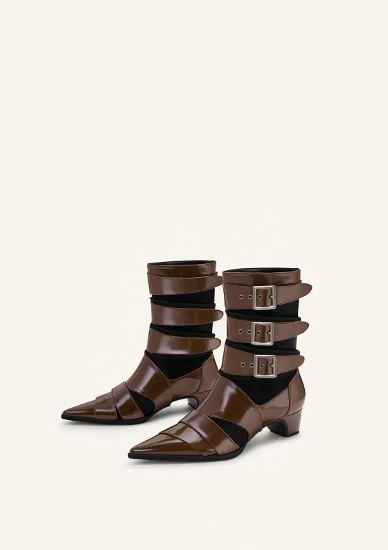 Emily Buckle Strap Ankle Boots - Brown sold by JW PEI