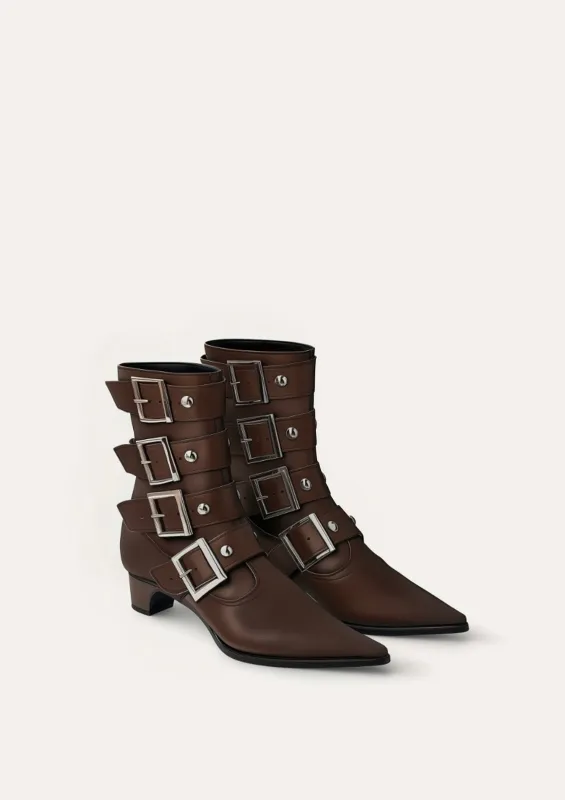Emily Buckle Ankle Boots - Brown sold by JW PEI