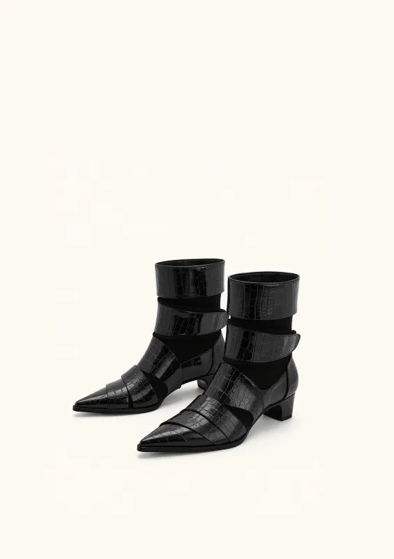 Emily Croc-Embossed Strap Ankle Boots - Black sold by JW PEI