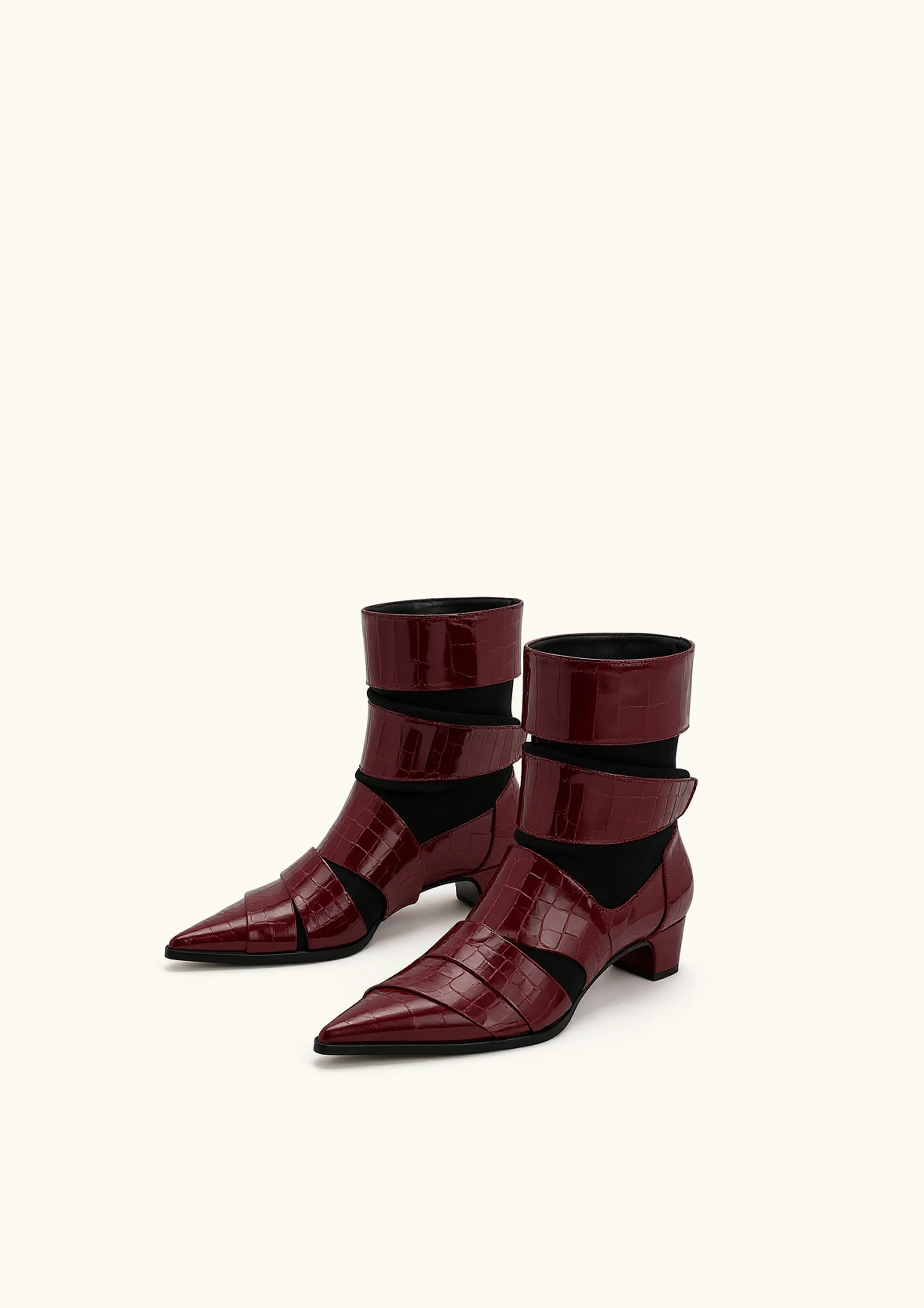 Emily Croc-Embossed Strap Ankle Boots - Burgundy sold by JW PEI