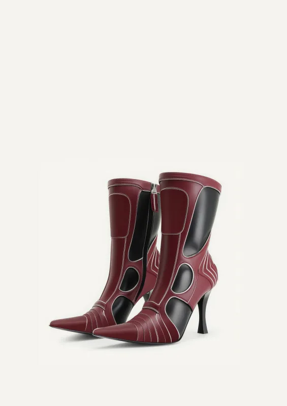 Odette Futuristic Heeled Bike Ankle Boots - Burgundy sold by JW PEI