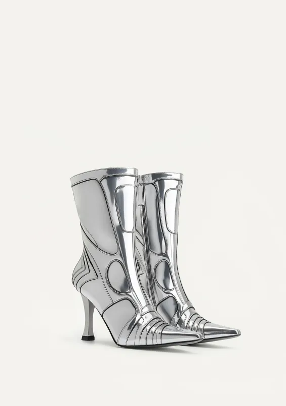 Odette Futuristic Heeled Bike Ankle Boots - Silver sold by JW PEI