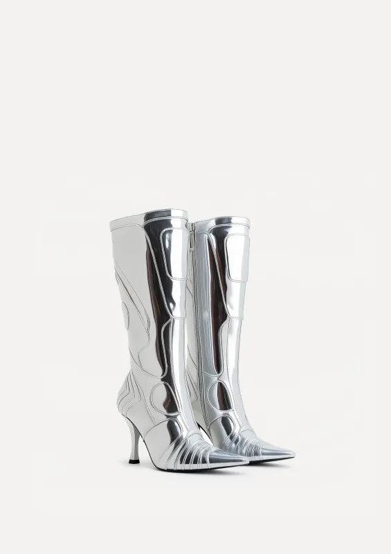 Odette Futuristic Heeled Bike Boots - Silver sold by JW PEI