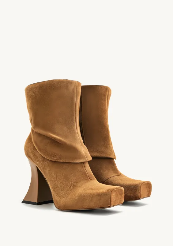 Reyna Square Toe Platform Knit Ankle Boots - Brown sold by JW PEI