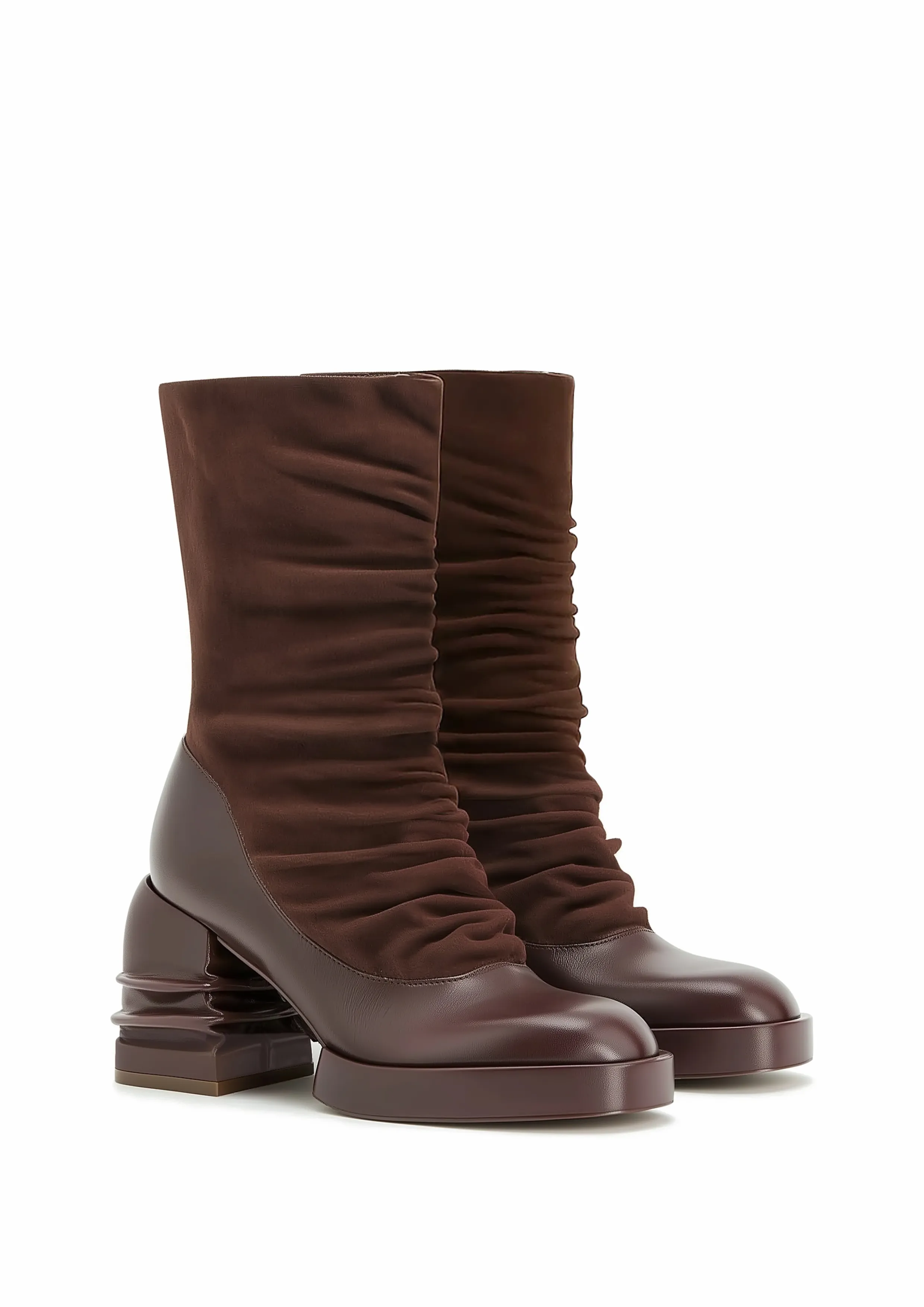 Saylor Round Toe Platform Pleated Ankle Boots - Brown sold by JW PEI