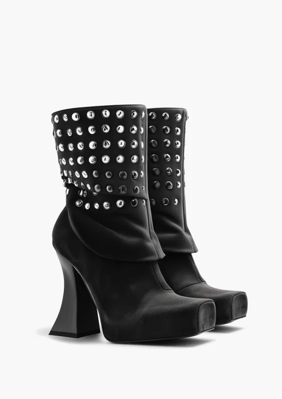 Reyna Rivet decoration Square Toe Platform Knit Ankle Boots - Black sold by JW PEI