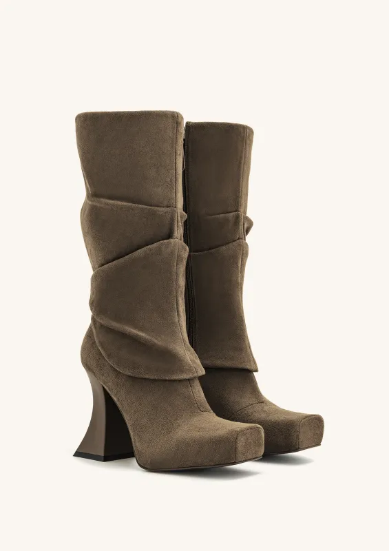 Reyna Square Toe Platform Knit Boots - Brownish green sold by JW PEI