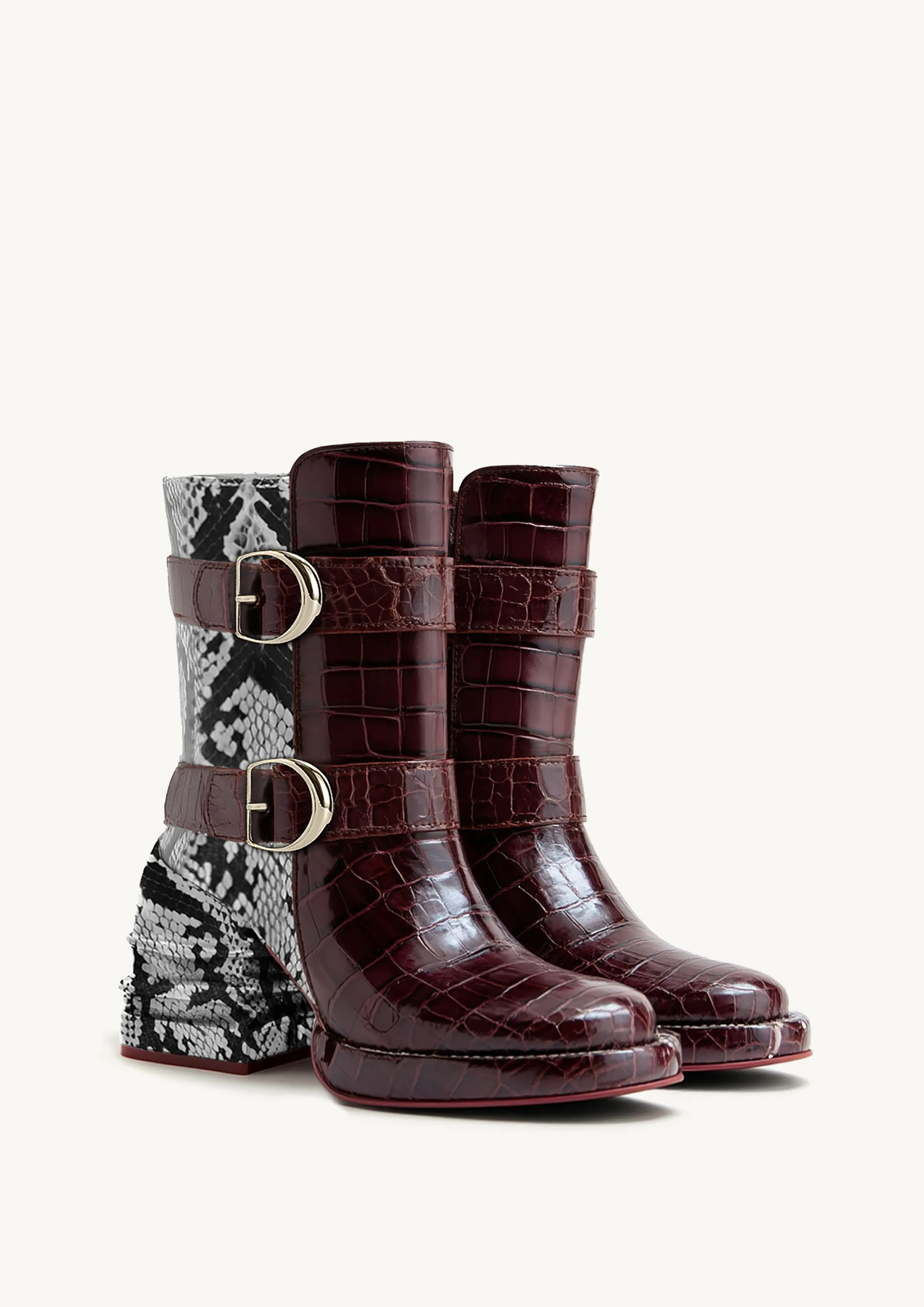 Saylor Round Toe Platform Buckle Ankle Boots - Burgundy sold by JW PEI