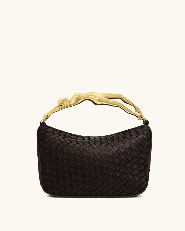 Jenny Woven Human-shaped Handle Handbag - Espresso Brown sold by JW PEI