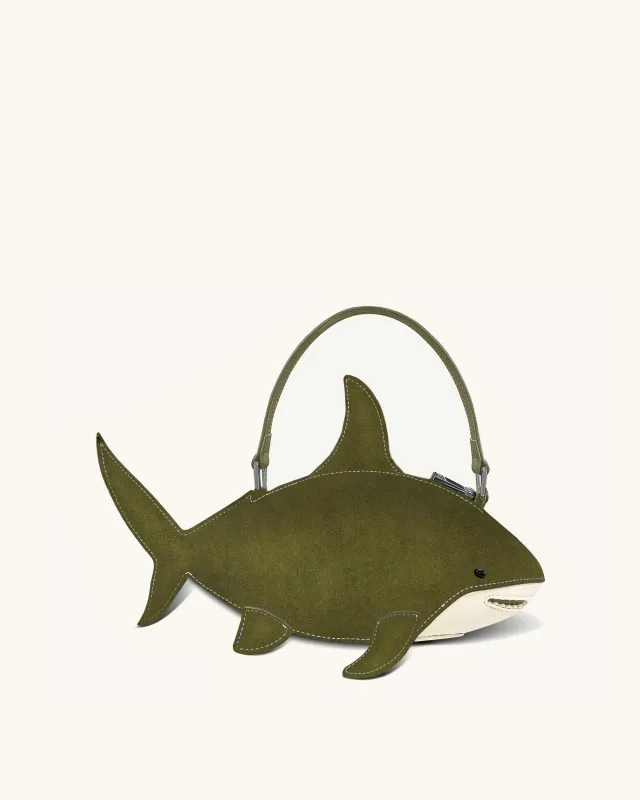 Nerys Faux Suede Shark Look Top Handle Bag - Dark Olive sold by JW PEI