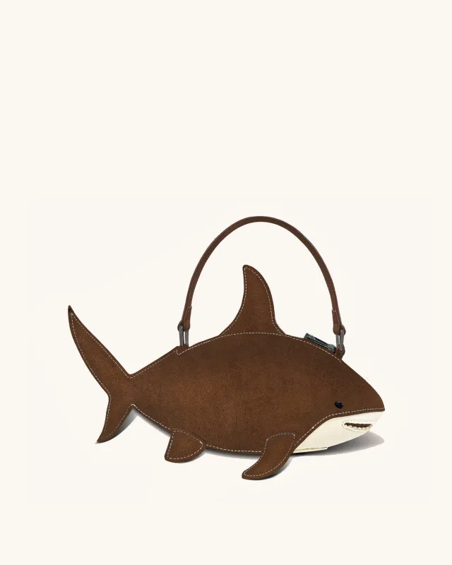 Nerys Faux Suede Shark Look Top Handle Bag - Reddish Brown sold by JW PEI