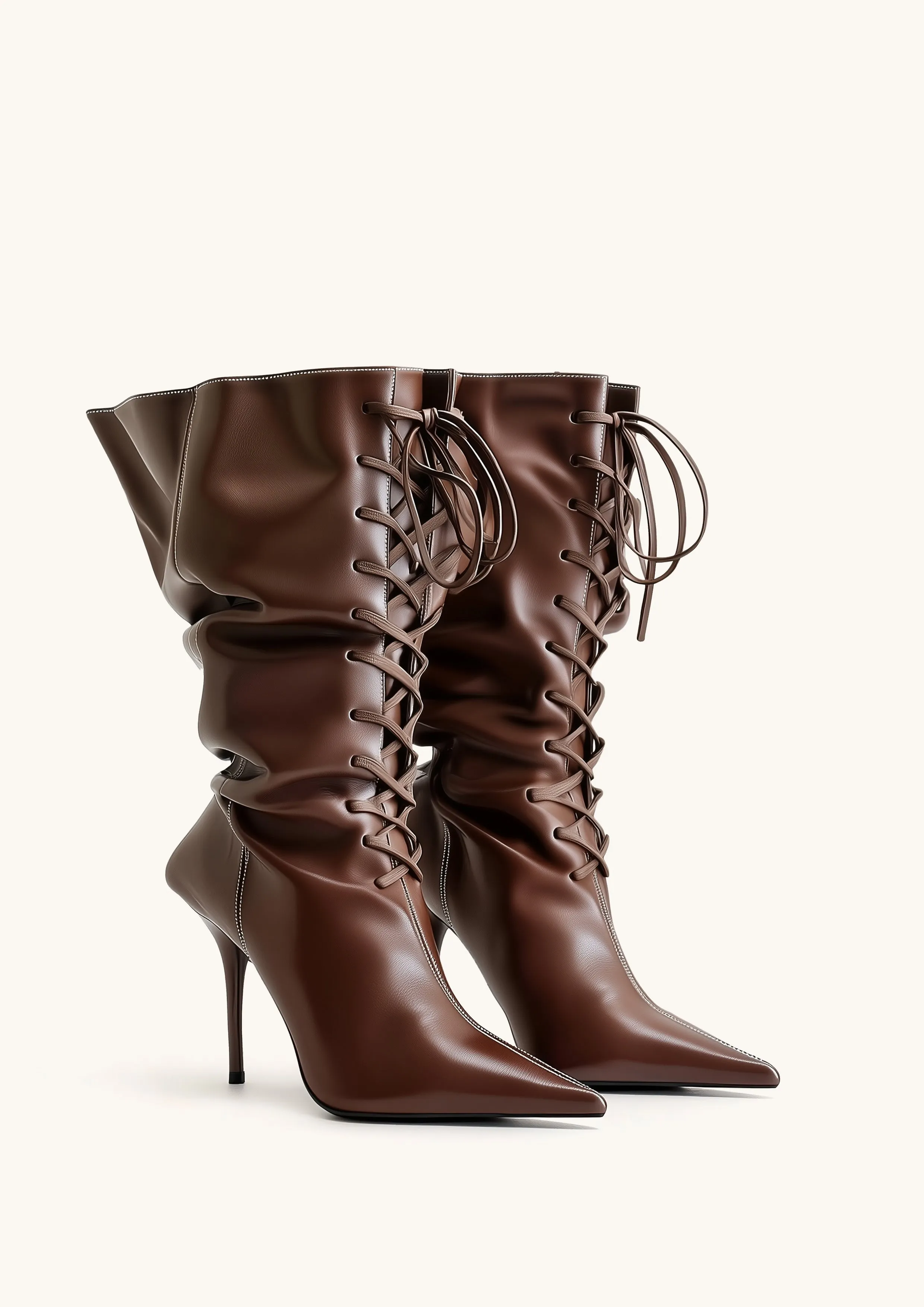 Olivia Mid Lace-Up High Heel Boots - Brown sold by JW PEI
