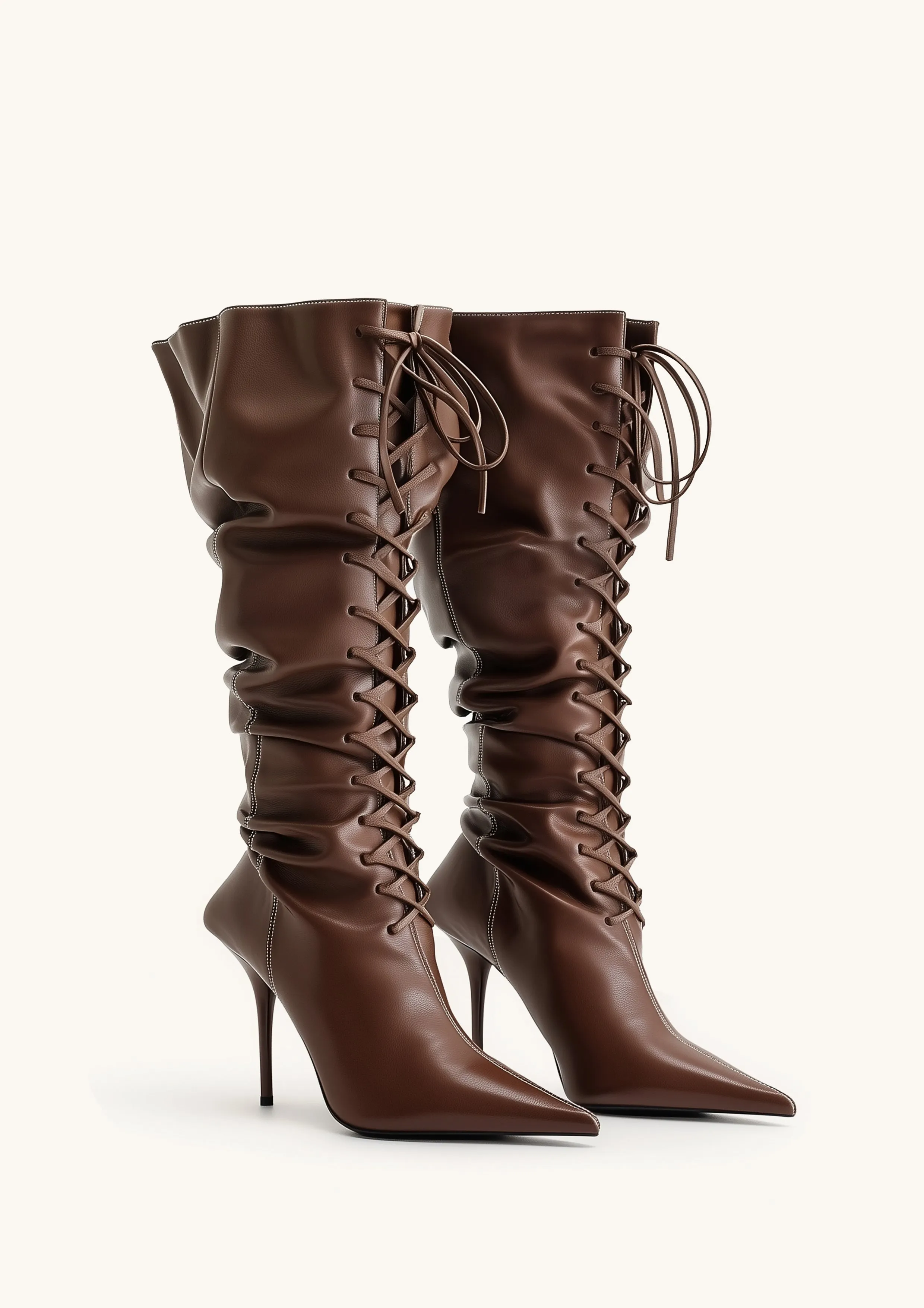 Olivia Tall Lace-Up High Heel Boots - Brown sold by JW PEI