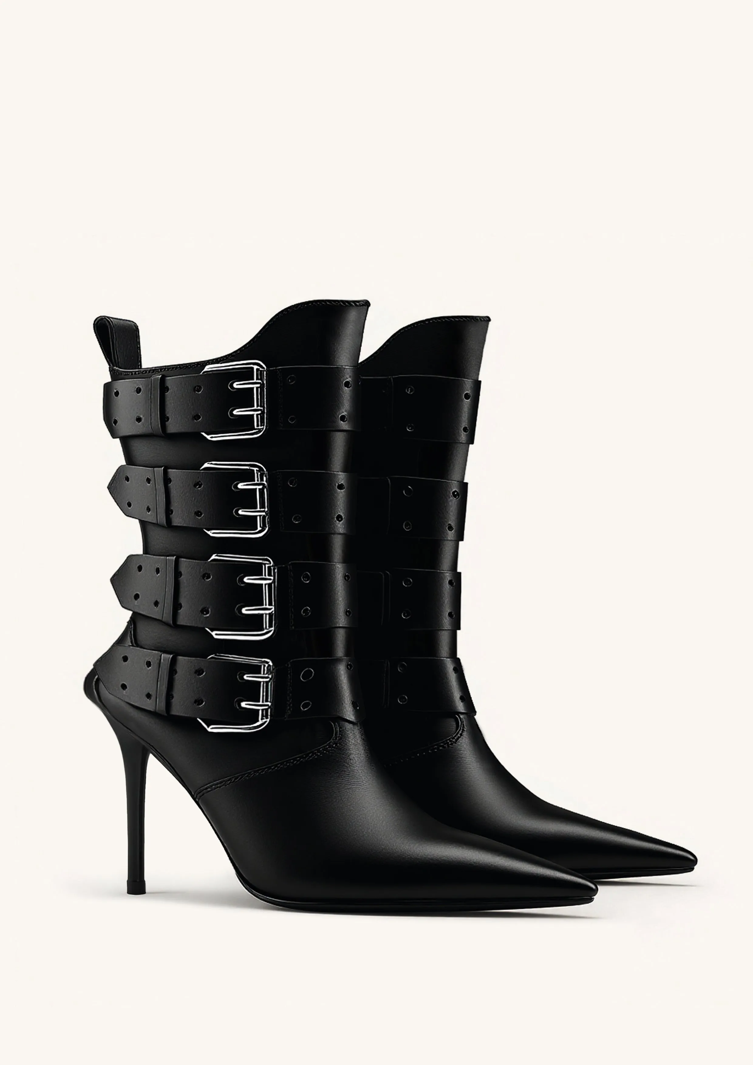 Olivia Multi-Buckle High Heel Boots - Black sold by JW PEI