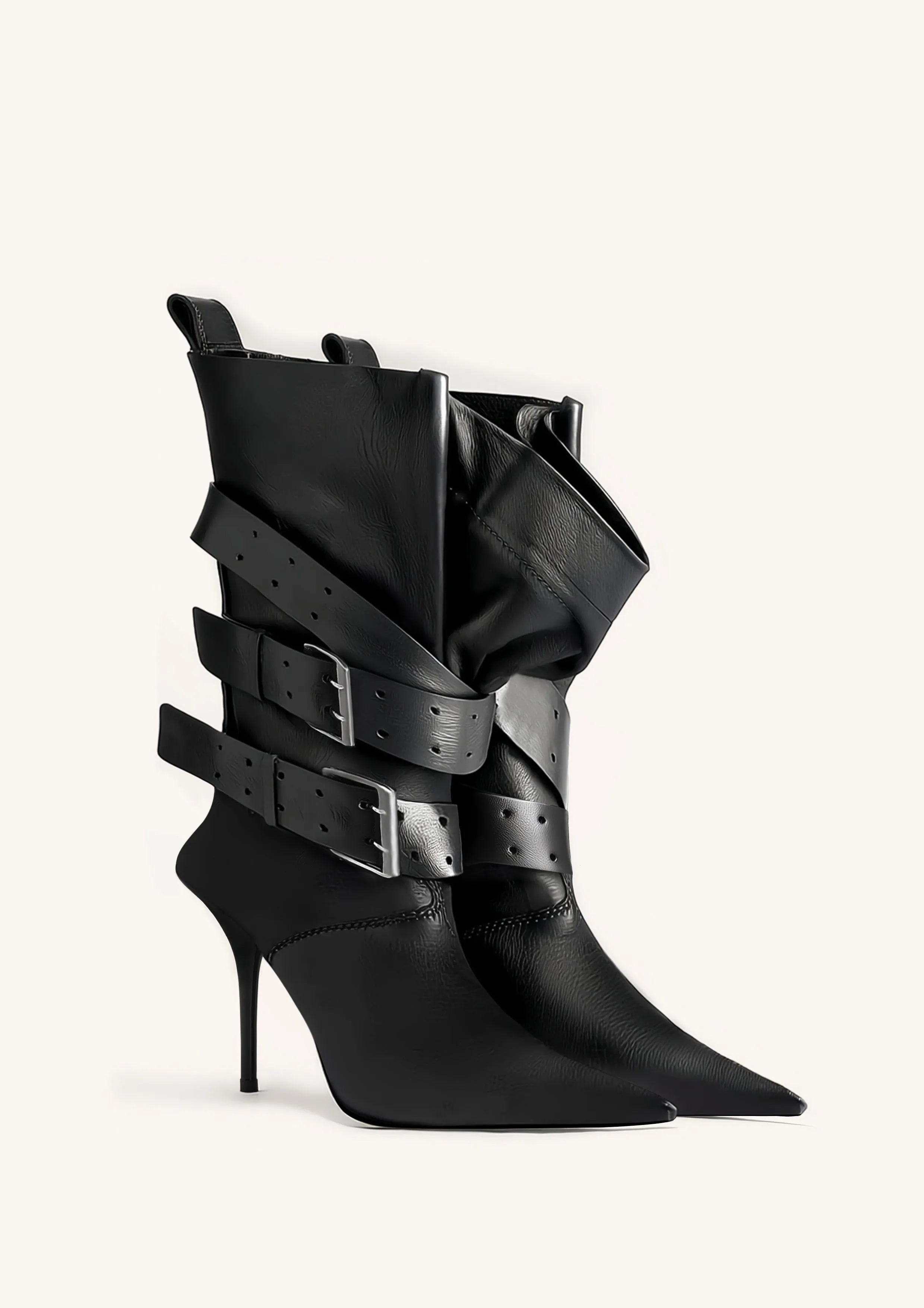 Olivia Slouchy Buckle High Heel Boots - Black sold by JW PEI