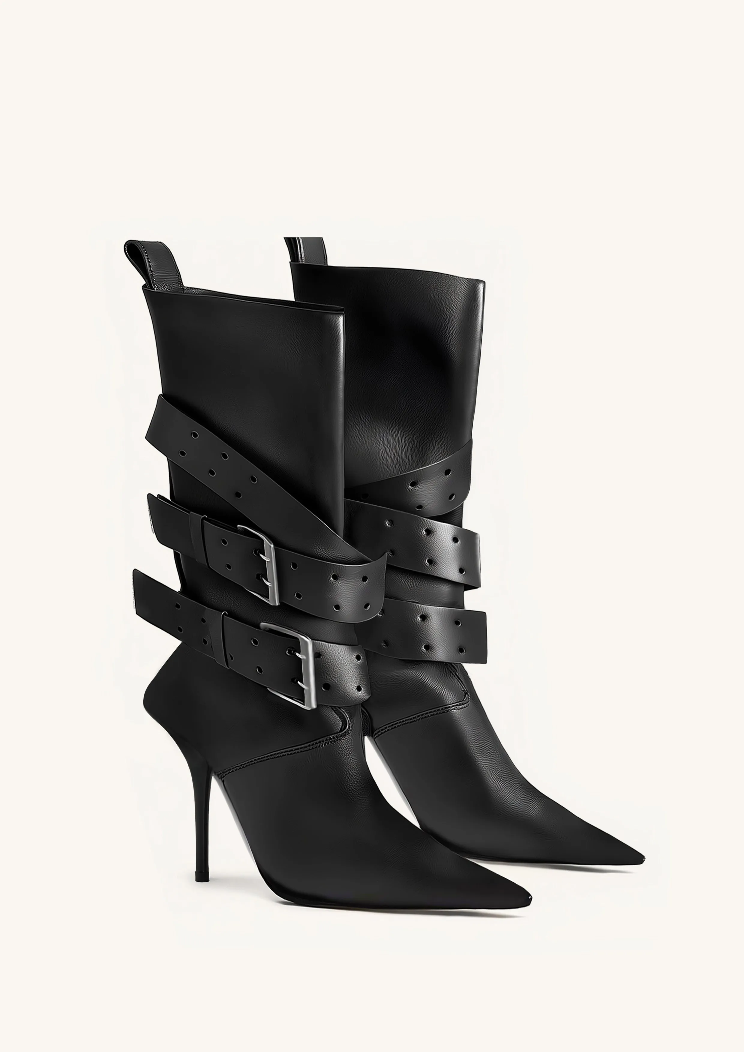 Olivia Buckle Strap High Heel Boots - Black sold by JW PEI