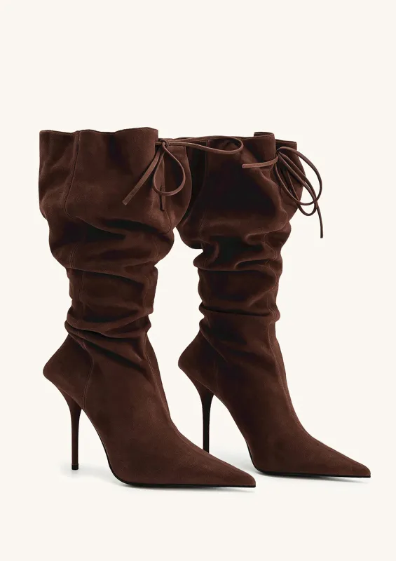 Olivia Faux Suede High Heel Boots - Dark Brown sold by JW PEI