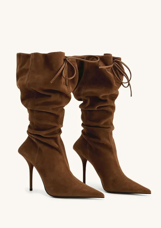Olivia Faux Suede High Heel Boots - Brown sold by JW PEI
