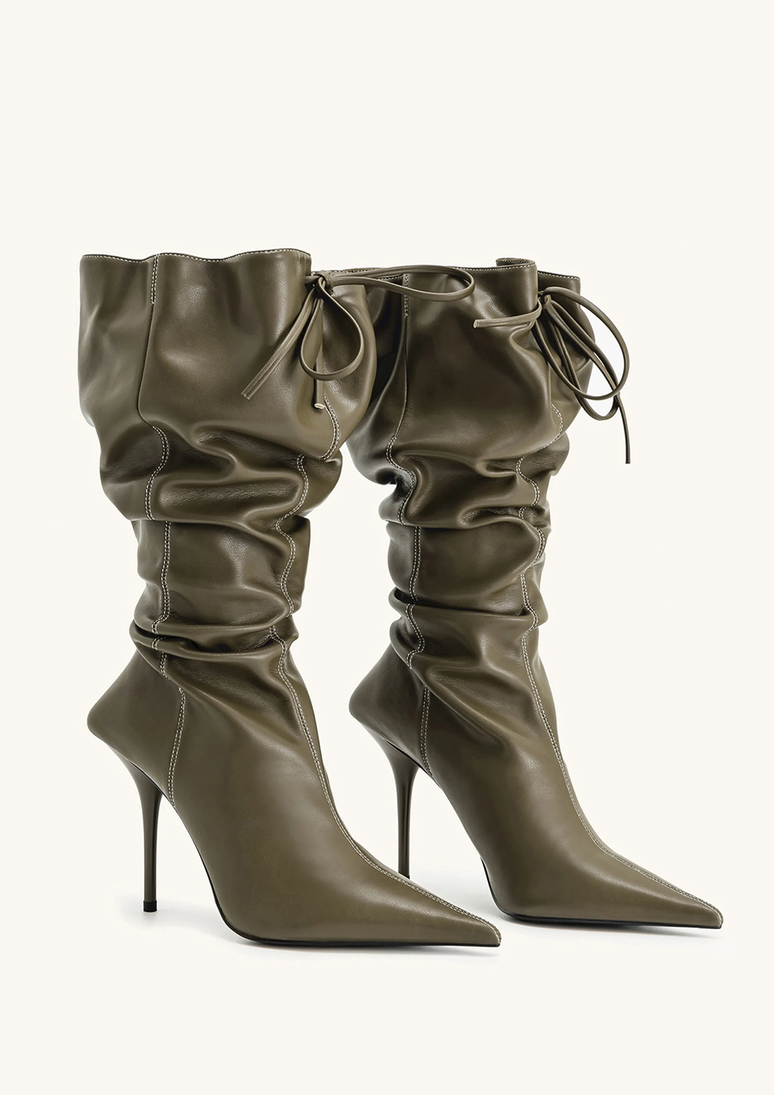 Olivia Leather High Heel Boots - Brownish Green sold by JW PEI
