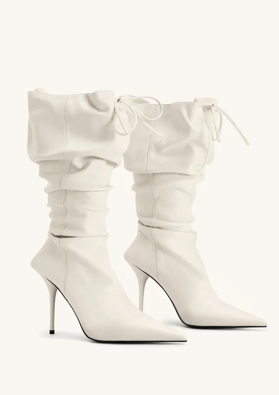 Olivia Leather High Heel Boots - Ivory sold by JW PEI