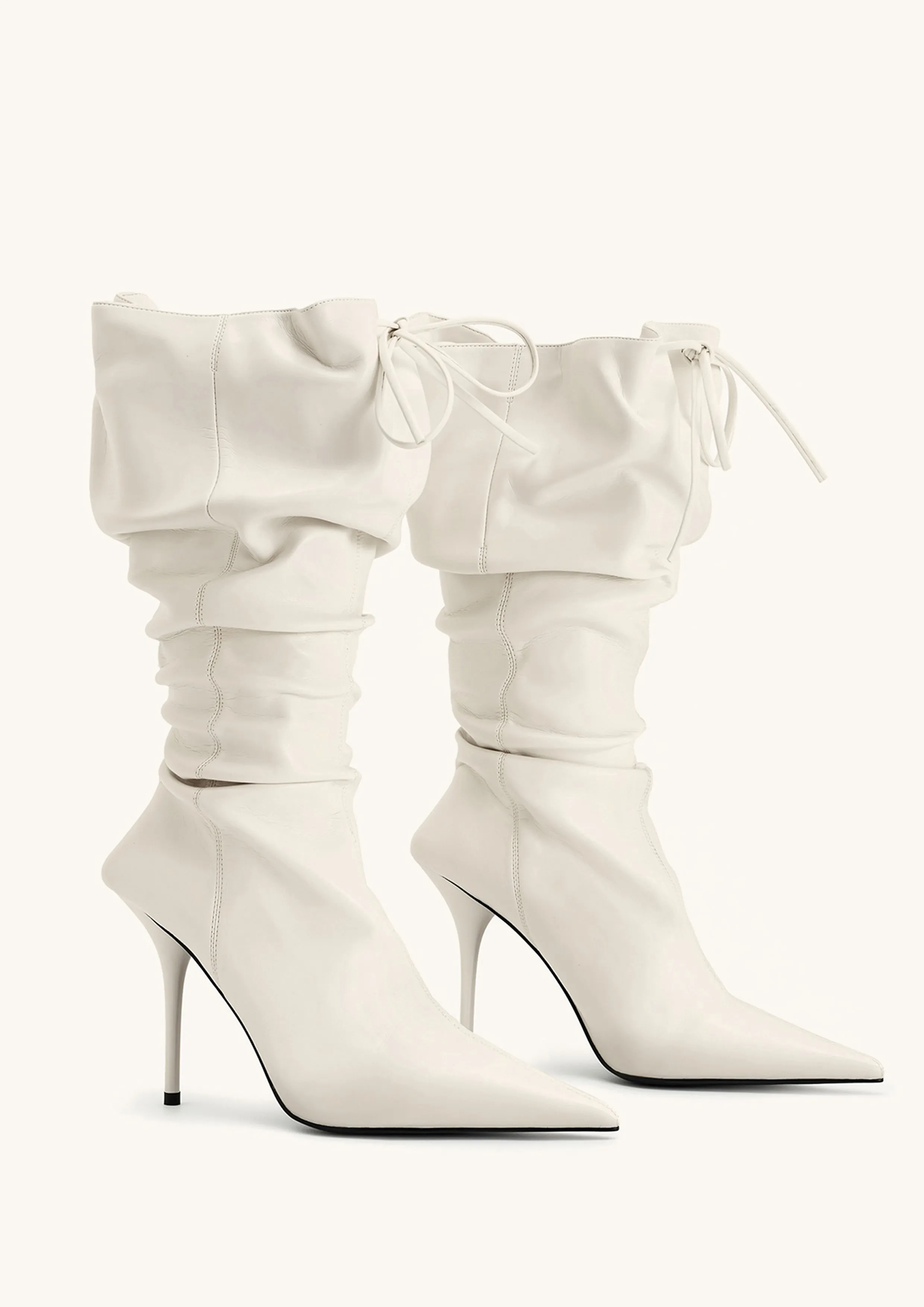 Olivia Leather High Heel Boots - Ivory sold by JW PEI