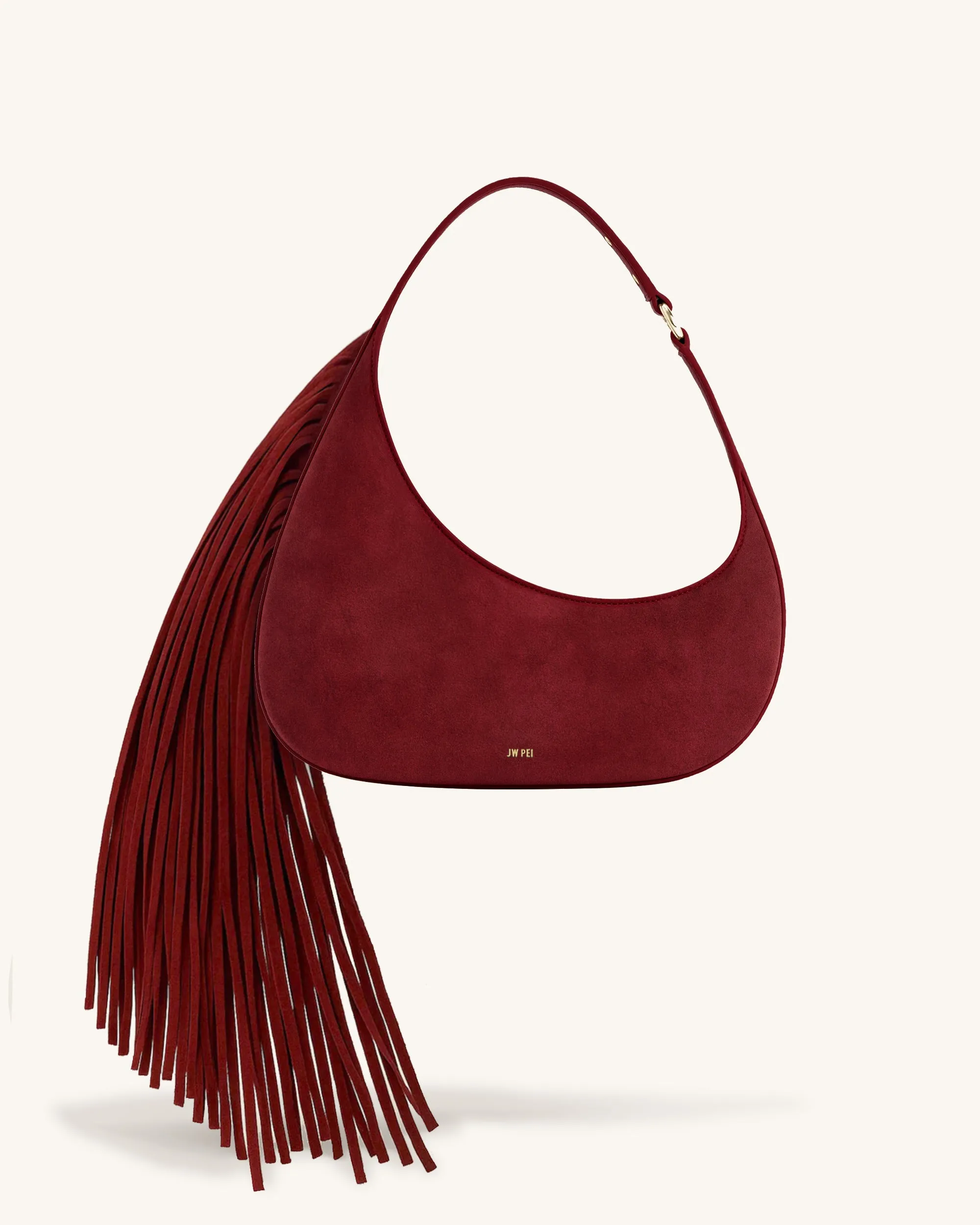 Harlee Faux Suede Fringe Shoulder Bag - Burgundy sold by JW PEI
