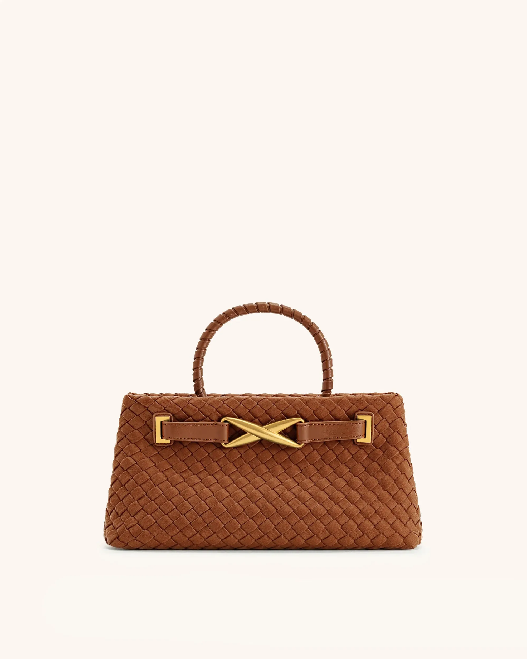 Elora Faux Suede Woven Tote Bag - Brown sold by JW PEI