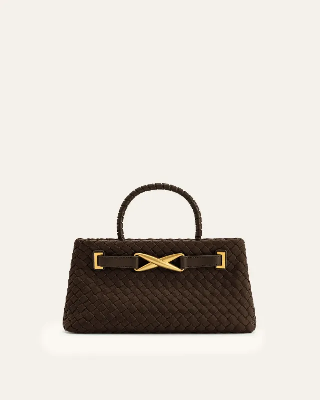 Elora Faux Suede Woven Tote Bag - Dark Brown sold by JW PEI