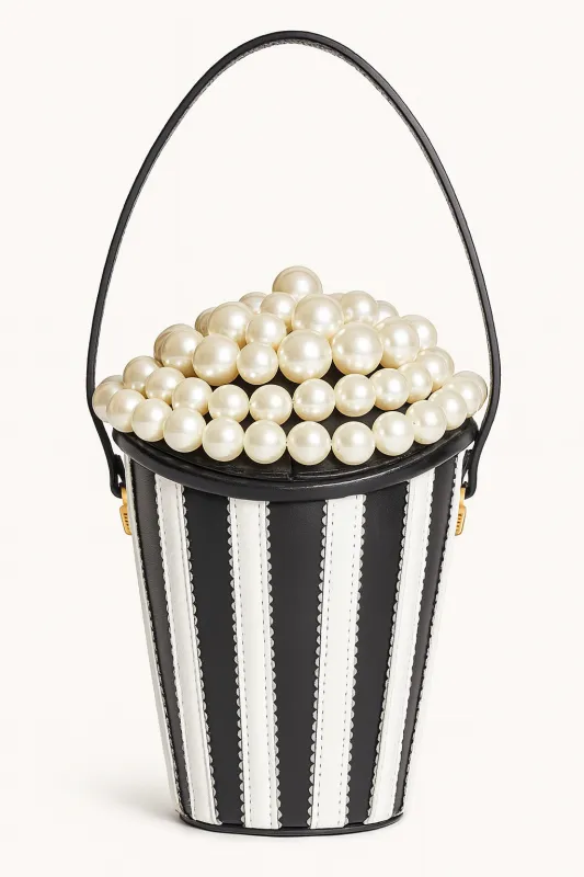 Skylar Faux Pearl Embellished Bucket Bag - Black sold by JW PEI