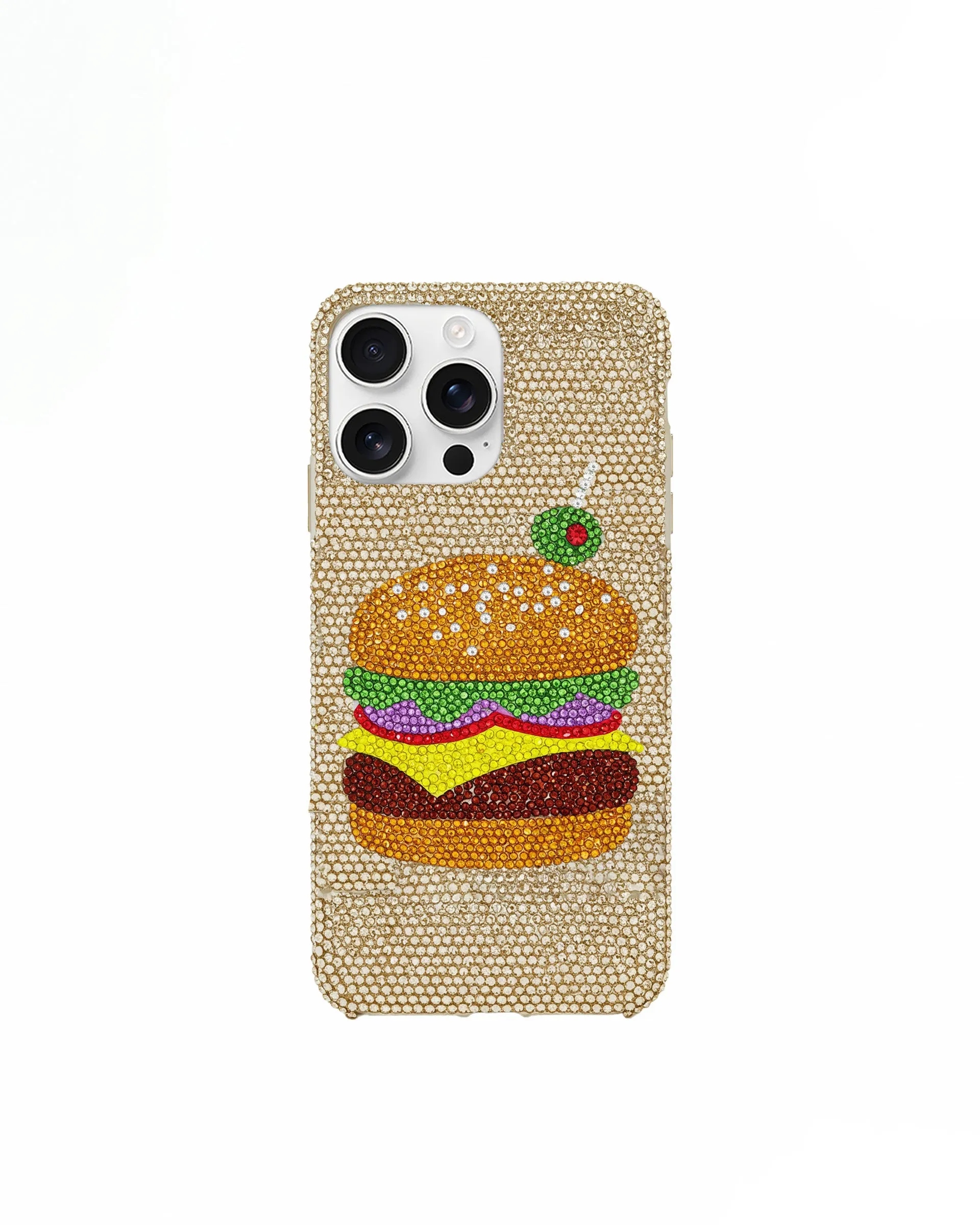Artificial Crystal Burger Phone Case – Gold sold by JW PEI
