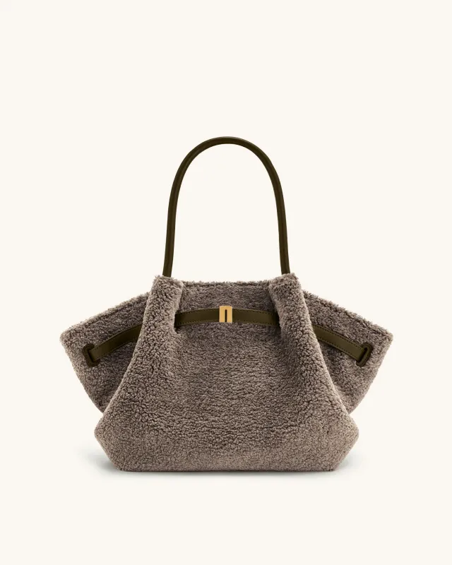 Hana Medium Faux Fur Tote Bag - Taupe sold by JW PEI