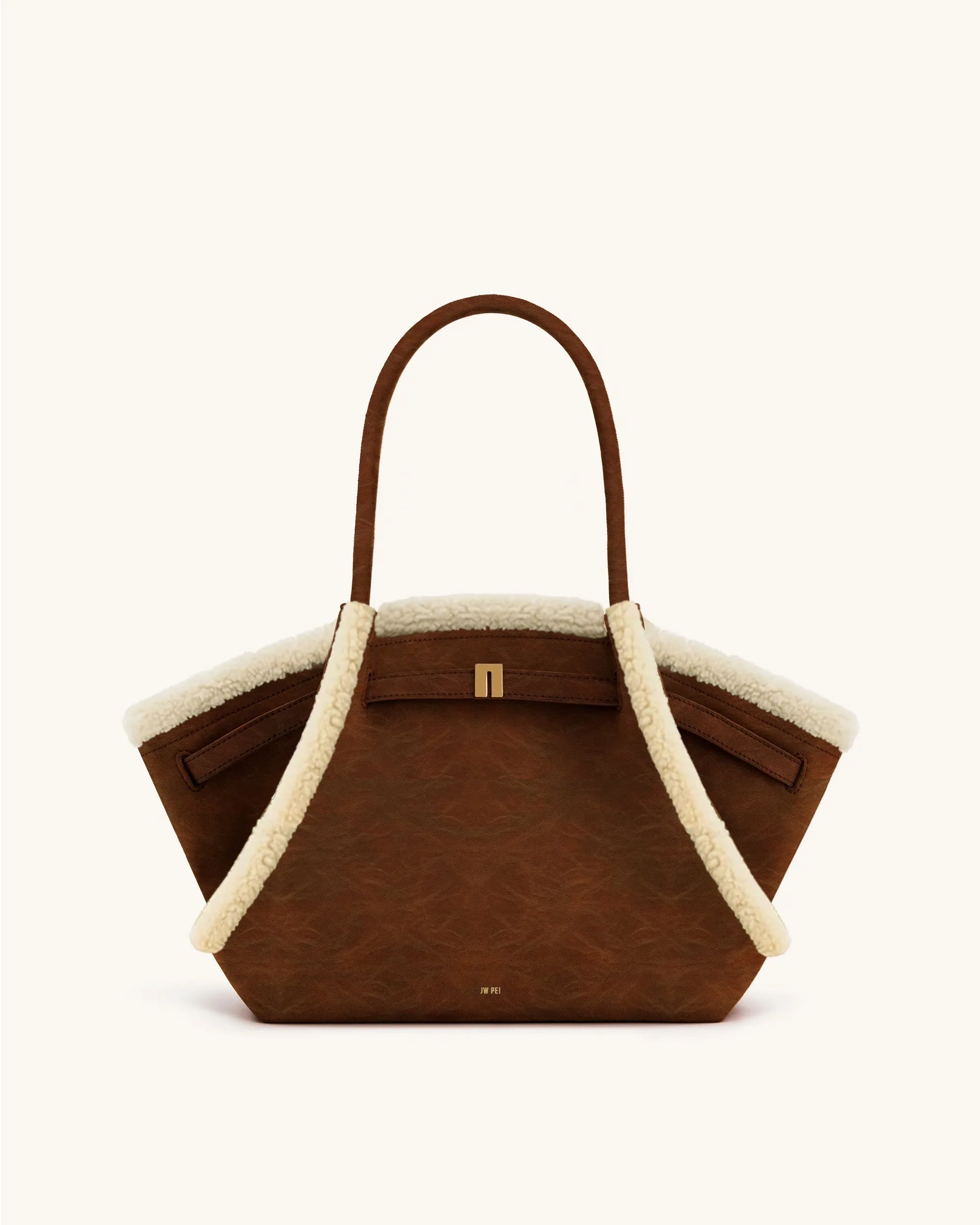 Hana Medium Faux Shearling Trim Tote Bag - Brown sold by JW PEI