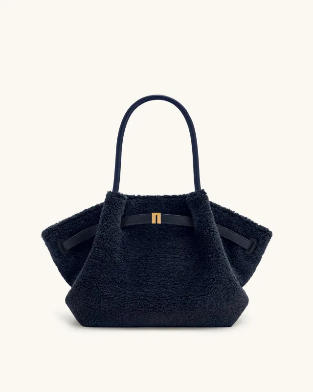 Hana Medium Faux Fur Tote Bag - Navy sold by JW PEI
