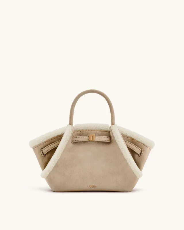 Hana Mini Faux Shearling Trim Tote Bag - Light Beige sold by JW PEI
