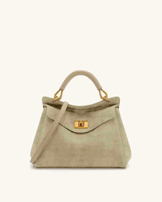 Lucia Classic Croc-Embossed Faux Suede Top Handle Bag - Light Beige sold by JW PEI