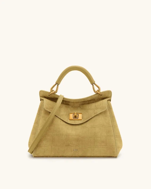 Lucia Classic Croc-Embossed Faux Suede Top Handle Bag - Yellow sold by JW PEI