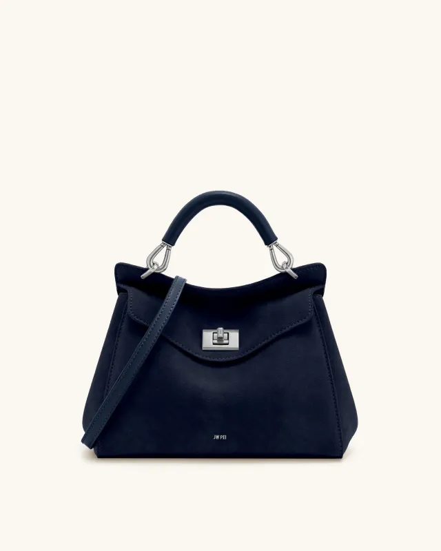 Lucia Classic Faux Suede Top Handle Bag - Navy Blue sold by JW PEI