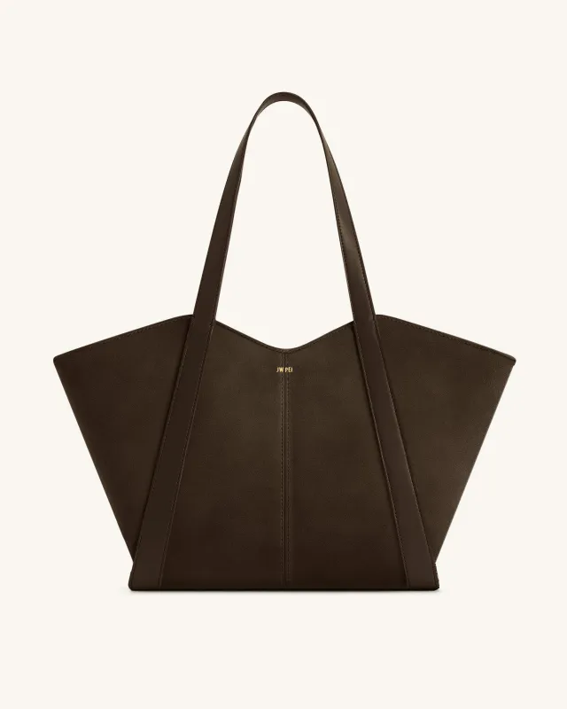 Kiana Large Capacity Faux Suede Panel Tote Bag - Dark Brown sold by JW PEI