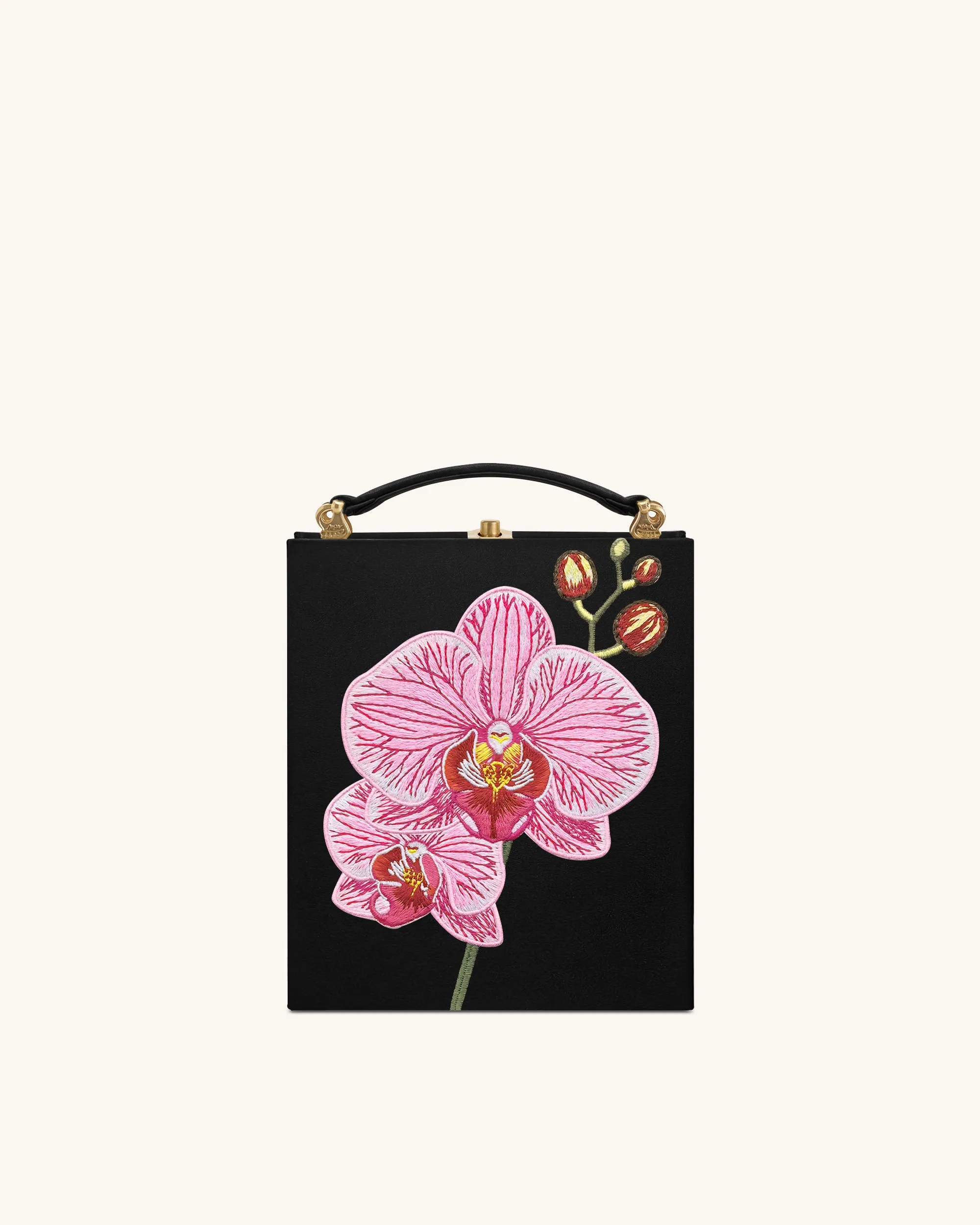 Taya Orchid Motif Book Shape Clutch Bag - Black sold by JW PEI