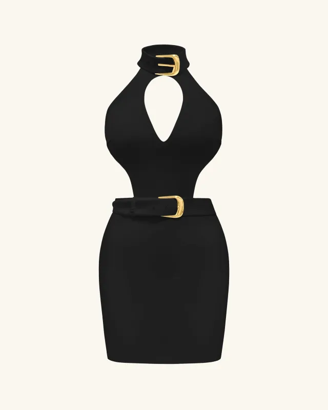 Gabriella Belted Cutout Halter Mini Dress - Black sold by JW PEI