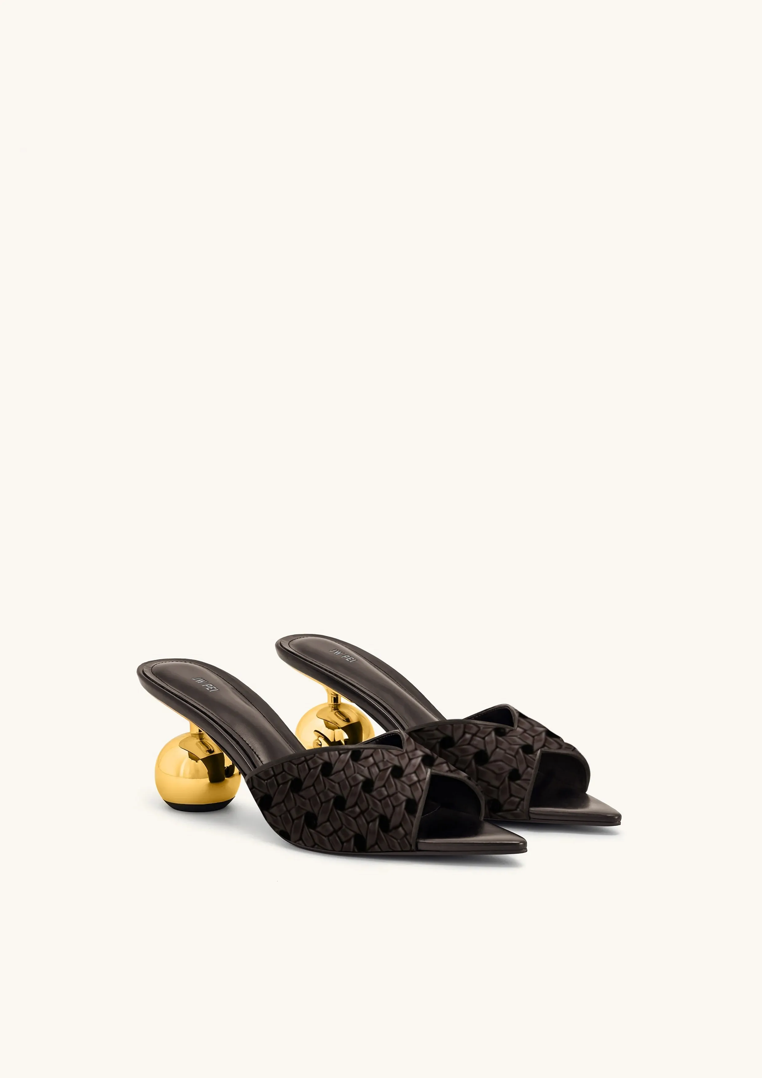 Ellie Woven Sphere Heel Mules - Deep Brown sold by JW PEI