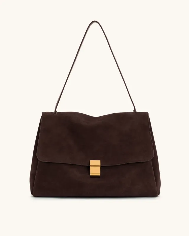 Hilary Faux Suede Shoulder Bag - Dark Brown sold by JW PEI