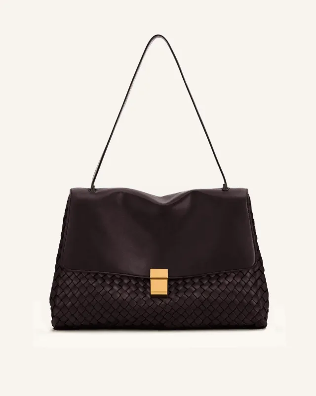 Hilary Woven Shoulder Bag - Dark Brown sold by JW PEI